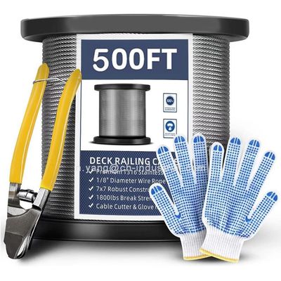 Сертификат ISO9001/ISO14001 T316 Кабель из нержавеющей стали 7x7 нитей 500FT Поверхность перила SS кабельный проволока с резкой